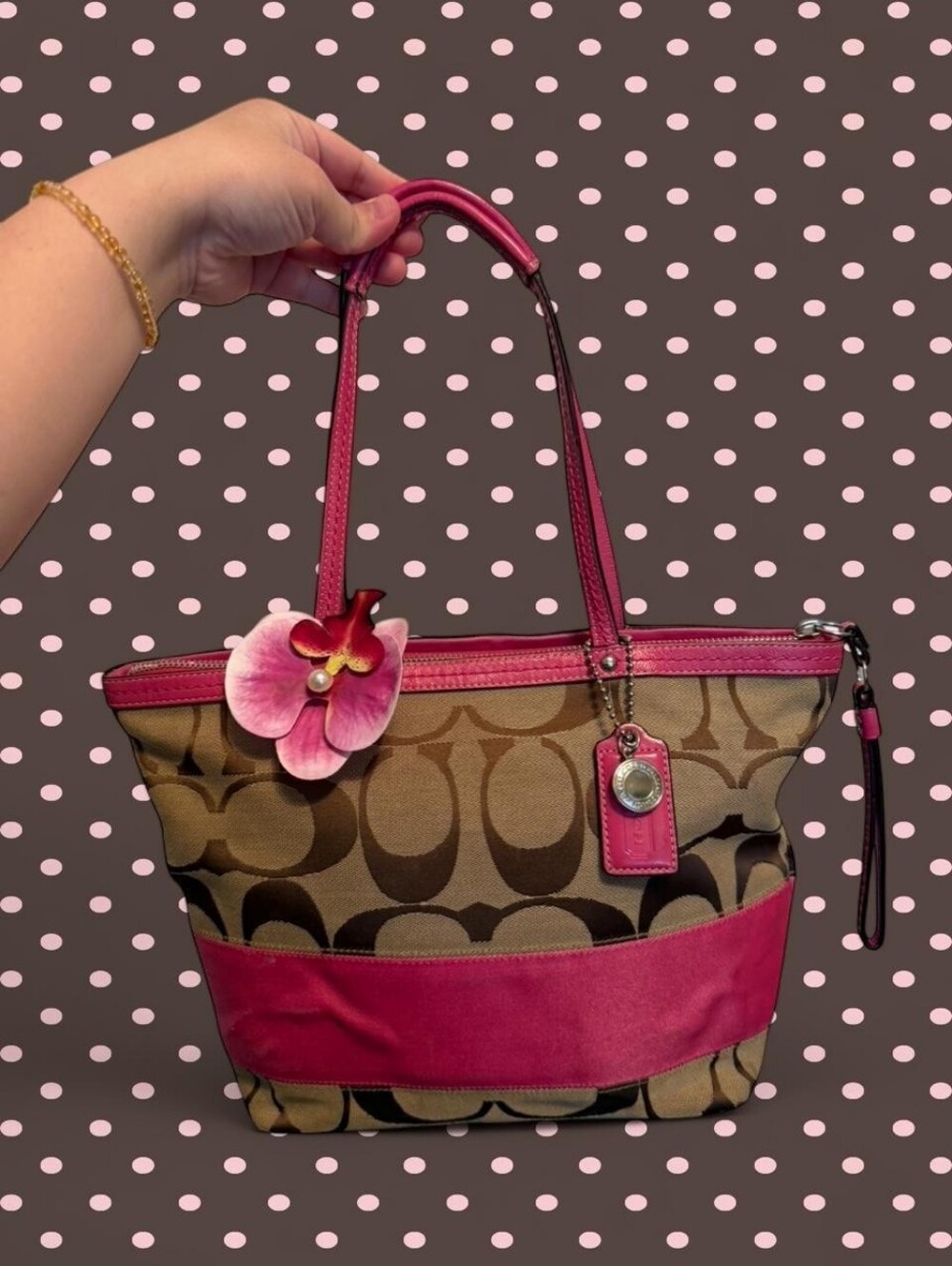COACH Y2K Signature Stripe Tote with Pink Leather Trim 👜